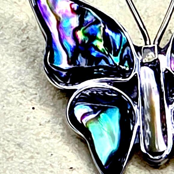 Vintage Taxco 925 Sterling Mexican Silver Abalone Iridescent Butterfly Brooch Pi - Picture 7 of 14